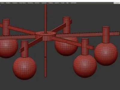 6 Bulb Brass Hanging Lamp Kit with Radial Design Low-poly 3D model