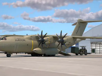  Forklift Loads Cargo to the Airbus Atlas Military Transport Green Rigged 