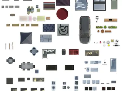 2d furniture floorplan topview PSD 3D model