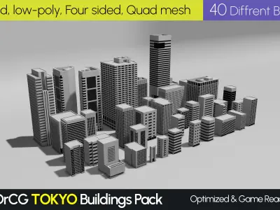 40 Low Poly Buildings Inspired by Otemachi Tokyo Japan Low-poly 3D model