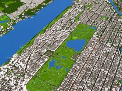 Upper Manhattan New York 2 September 2020 Low-poly 3D model
