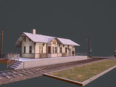 American Train Station Low-poly 3D model