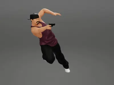 Gangster in cap shooting gun leaning out the window of the car 3D print model