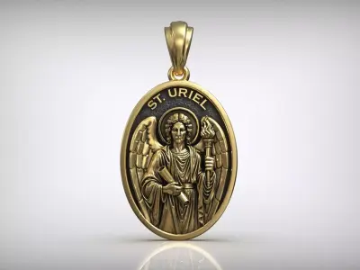 Saint Uriel Archangel Oval Medal Catholic Christian Pendant 3D print model