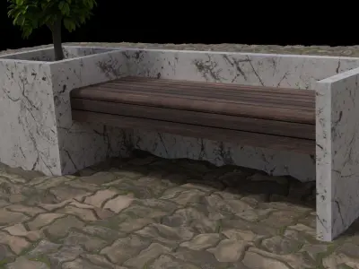 Street Bench Low-poly 3D model 10