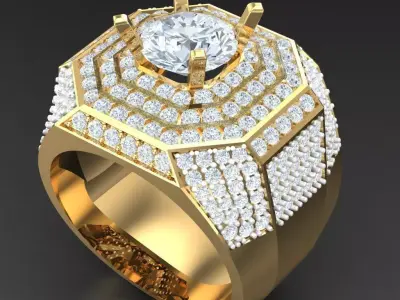 Light Gold Diamond Men Ring 2MR016 3D model
