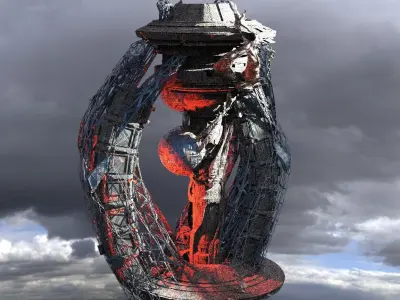 Hive terraformed city Alien Tower  Low-poly 3D model