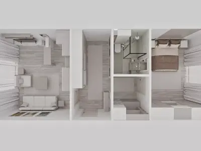 Scandinavian Style Apartment Interior with CAD Plan 3D model