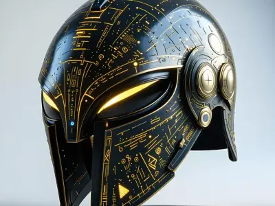 SciFi Warrior Helmet with Runes Low-poly 3D model