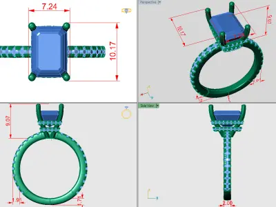 Emerald shape ring with doble hidden halo 3D print model