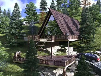 Modern Mountain House Landscape Design Realistic Render - 2022 3D model
