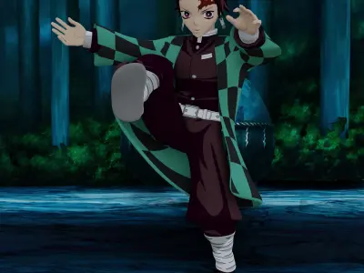 Demon Slayer Tanjiro Rigged Low Poly PBR Low-poly 3D model