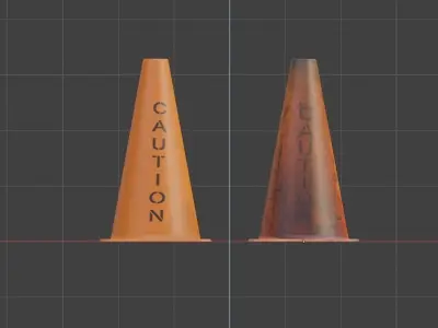 Clean and Dirty Caution Traffic Cones  Low-poly 3D model