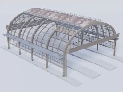 Train platform hall in girder and truss construction Low-poly 3D model