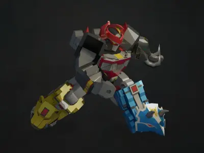 Megazord Power Rangers transforming Low-poly 3D model