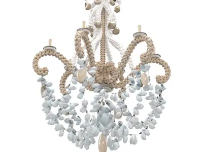 Vintage Palm Beach Shell Seashell 6 Light Chandelier PBR 3D model