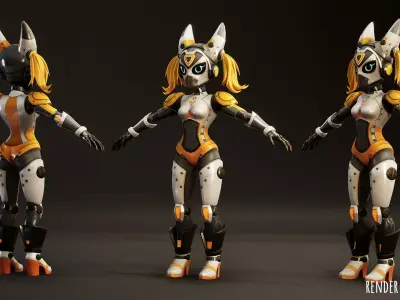 Stylized Sci-Fi Robot Girl 3 Game Ready Character Low-poly 3D model