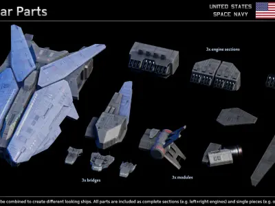 USSN Congress Class Frigate Low-poly 3D model
