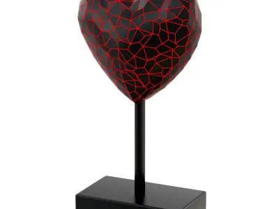 Cracked figurine of a black heart with red veins 3D model