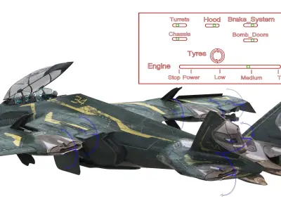 Futuristic Damaged Fighter Aircraft Rigged 3D model