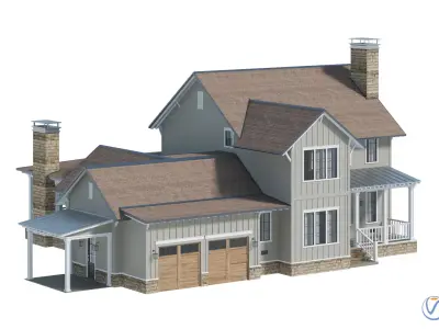 FREE American Craftsman Bungalow - Mid-Poly PBR Two-Story House Free 3D model