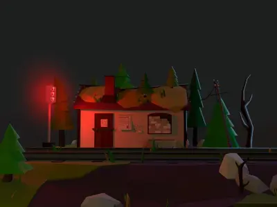 Train house with light Low-poly 3D model