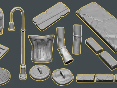 Brick building constructor Low-poly 3D model