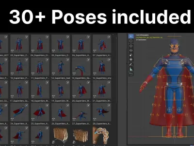 Cartoon Superhero Man Rigged Low-poly 3D model