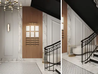 Beautiful entrance group and stairs in an apartment building 3D model