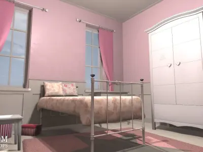 Girls room - interior and props Low-poly 3D model