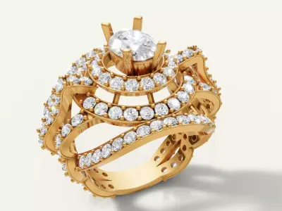 Architectural Dome Pave Cocktail Ring 3D print model