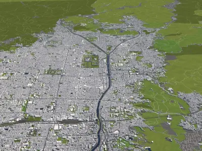 Kyoto Japan 50x50km 3D City 3D Map 3D model