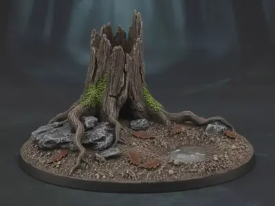 Ancient Tree Stump - 100mm Scenic Base - 3D Printable STL  3D print model