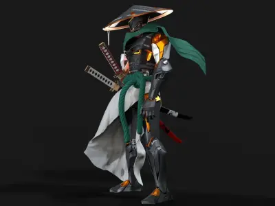 Cyborg Samurai Low-poly 3D model