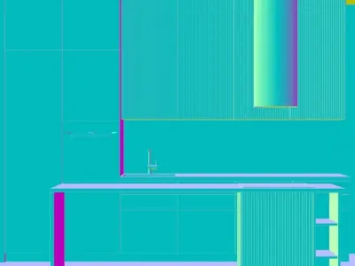 Kitchen 3 modern with wooden cabinets 3D model