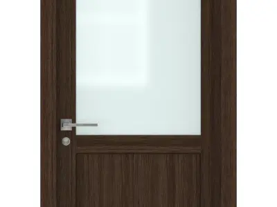 Door-066 wooden door with glass panel 3D model