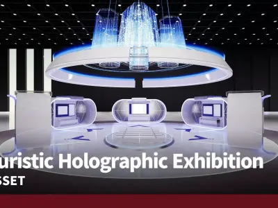 Futuristic Holographic Exhibition Hall Low-poly 3D model