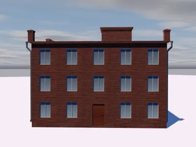 Museum brick building on cloudy day Low-poly 3D model