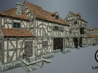 Modular Medieval Houses Game Ready Low-poly 3D model