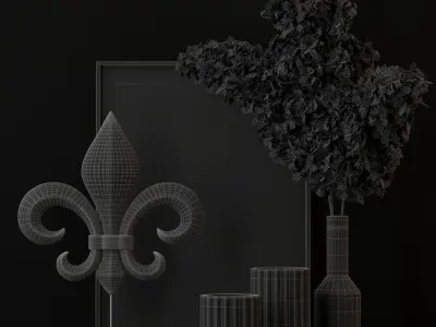 Decoration set 1 gold fleur de lis on table 3D model