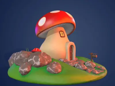 Mushroom house cartoon Low-poly 3D model