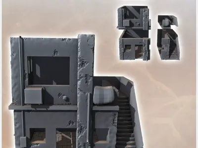 Modern flat-roofed desert building with side stairs and door cur 3D print model