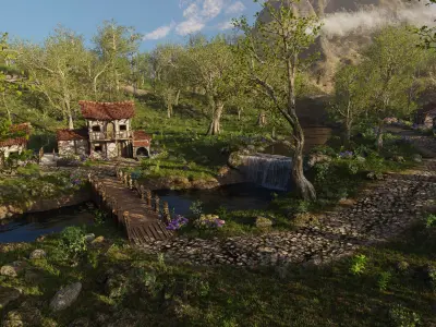 Medieval Bridge Scene 3D model purchase