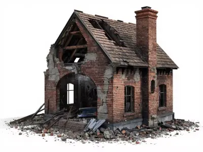 Destroyed Brick House 3D Model War Ruin Prop Low-poly 3D model