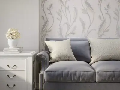 Silver Linen Leaf Embossed Wallpaper Texture