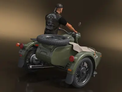  Classic Retro Motorcycle with Sidecar and Rider 