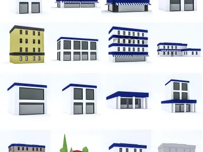 Cartoon Boildings Pack Low-poly 3D model