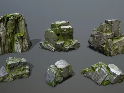 Mossy Rock Set Low-poly 3D model purchase