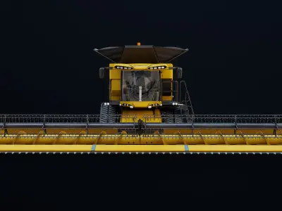  Modern Combine Harvester Yellow Rigged PBR 