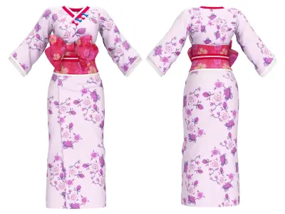 Geisha Kimono and Sandals Low-poly 3D model